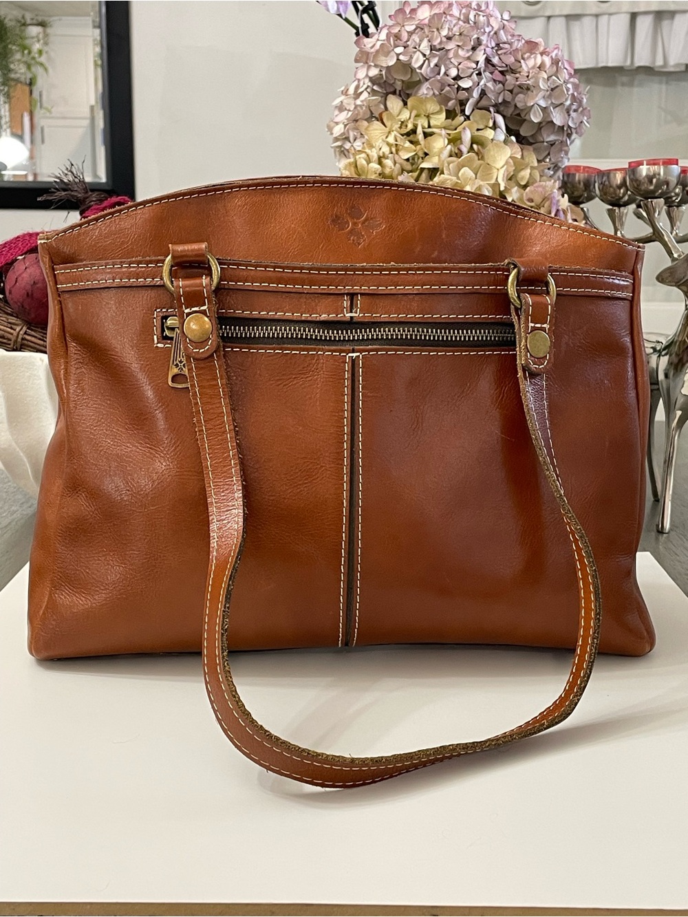 Patricia Nash Brown Leather Tote Shoulder Bag Zip Top Italian Style